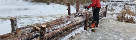 tekemässä puunippuja Luhtojan altaalla