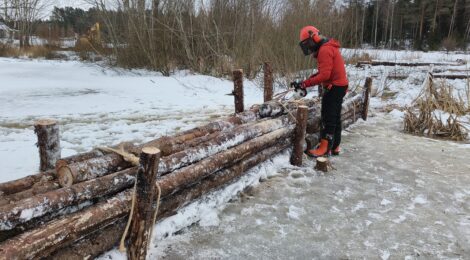 tekemässä puunippuja Luhtojan altaalla